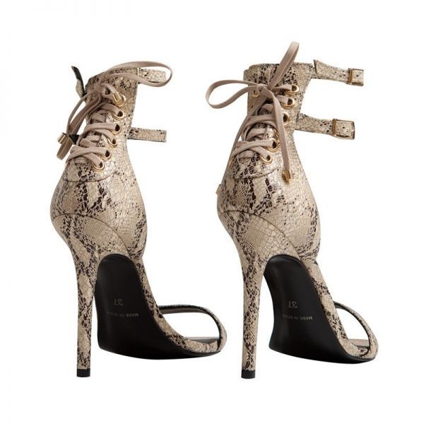 Sandalia de tacon de mas34 maria piel grabado serpiente piton para invitadas boda, bautizo, comunión, graduación